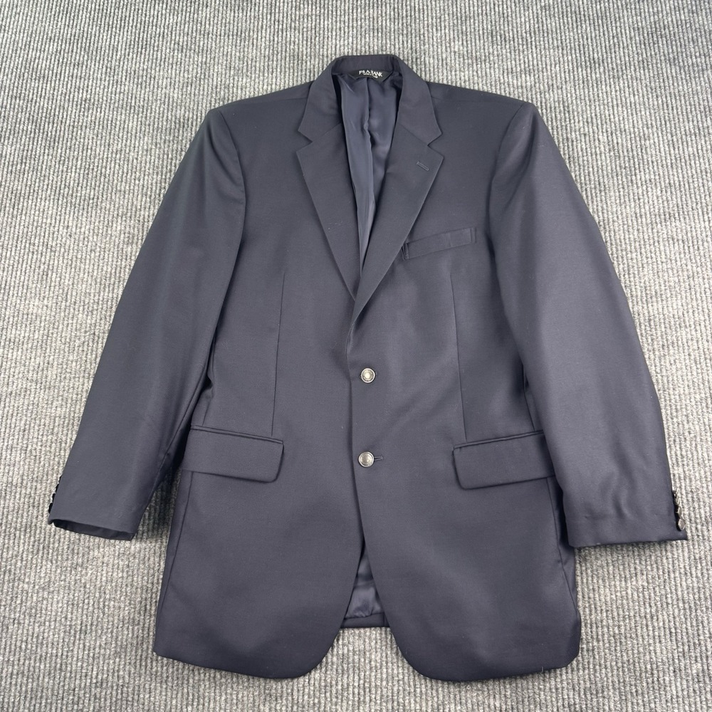 Jos A Bank Blazer 42L Navy Blue Wool Traveler Metal Button Sport Coat Tailored
